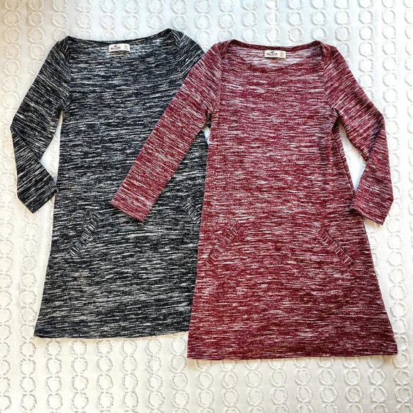 Hollister Sweater Dress Bundle Womens XS Burgundy Heather Knit 3/4 Sleeve - Picture 1 of 9